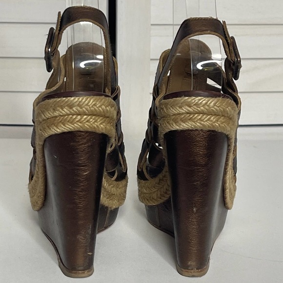Christian Louboutin Metallic Bronze Leather Barcelona Wedge Sandals Size 35 - Picture 4 of 8